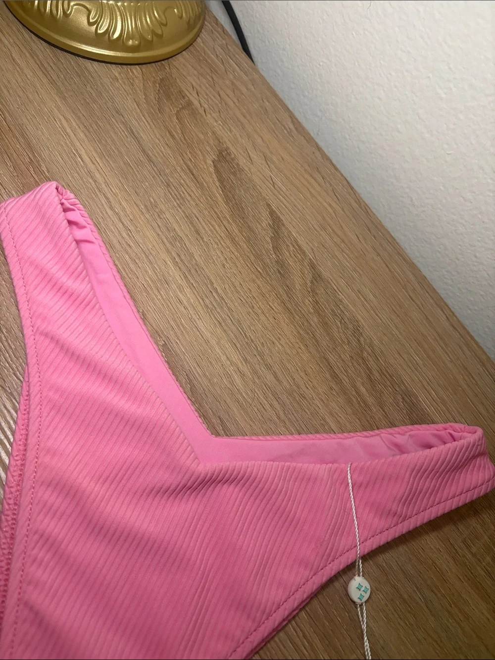 NWT Frankie's Bikinis Bright Pink Ribbed High-Cut Bikini Bottom